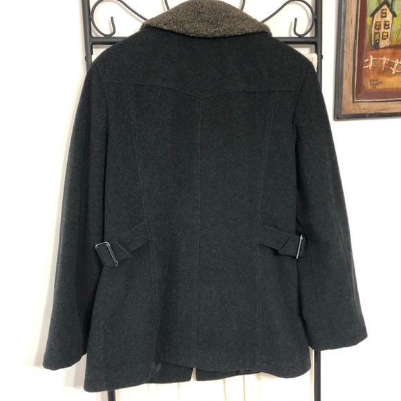 Gallery Wool Blend Coat Charcoal Zipper Collar M - Picture 2 of 8